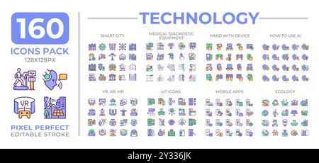 Tecnologia icone colorate insieme Illustrazione Vettoriale