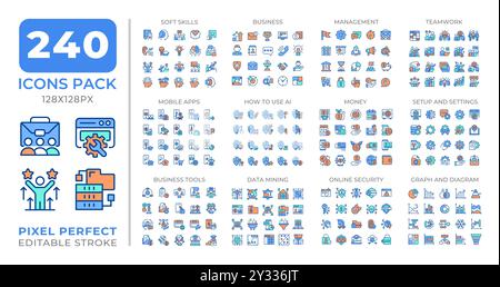 Set di icone colorate per la gestione aziendale IT Illustrazione Vettoriale