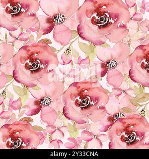 Sfondo con motivo floreale rosa. Sfondo con motivo floreale ad acquerello. Grafica vettoriale del fiore rosa, sfondo con motivo floreale. Illustrazione Vettoriale