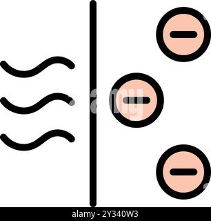 Icona vettore ionizzatore. Segnale colore flusso aria. Flussi d'aria con particelle cariche. Ioni. Ioni negativi. Illustrazione del logo del purificatore. st. Semplice Illustrazione Vettoriale