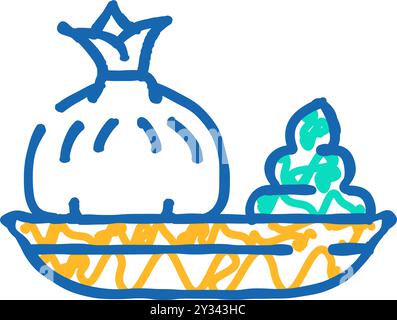 ravioli con illustrazione a doodle con icona wasabi Illustrazione Vettoriale