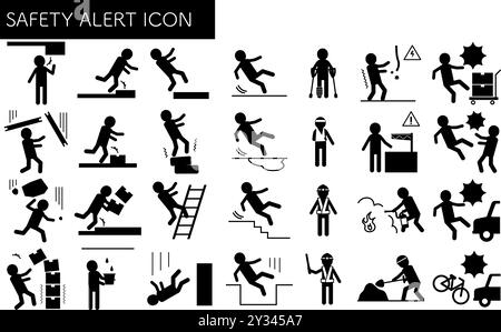 Segnali di sicurezza, icona pittogramma impostata per pericolo e avvertenza, illustrazione vettore Illustrazione Vettoriale