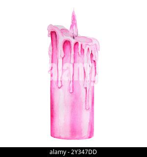 Candela rosa che brucia con fiamma e gocce di cera. Elemento decorativo per Halloween, sabato, Natale. Attributo vintage del misticismo, della magia Foto Stock