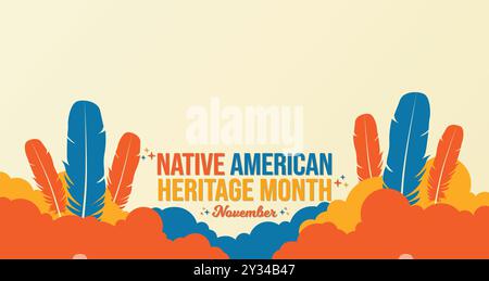 Native American Heritage Month Abstract background. Illustrazione vettoriale del banner orizzontale della celebrazione della consapevolezza di novembre. Intestazione sito Web, post sui social, Illustrazione Vettoriale