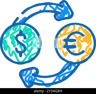 icona del cambio valuta: illustrazione del doodle Illustrazione Vettoriale