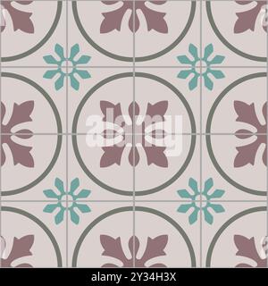 Piastrelle in ceramica. Ceramica idraulica. Design digitale. Ornamento decorativo floreale. Decorazioni portoghesi e spagnole. Illustrazione EPS. Illustrazione Vettoriale