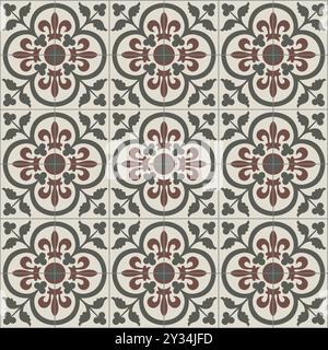 Piastrelle in ceramica. Ceramica idraulica. Design digitale. Ornamento decorativo floreale. Decorazioni portoghesi e spagnole. Illustrazione EPS. Illustrazione Vettoriale