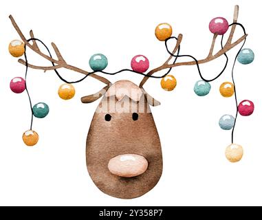 Gnomo natalizio aiutante di Babbo Natale con caramelle lecca borsa disegno acquerello invernale. Nano delle feste di Capodanno con dolci e regali tradizionali Illustrazione Vettoriale