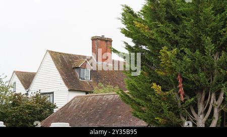 Tradizionali tetti inglesi in mattoni e area suburbana Foto Stock