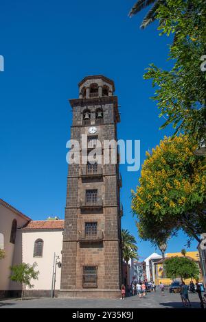 San Cristobal la Laguna, Spagna 7 settembre 2023, passeggiata per le strade di San Cristobal con vista sulla chiesa "Iglesia de la Concepción" Foto Stock