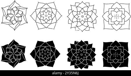 Icona della ninfea vettoriale. Simbolo loto yoga, fiore di benessere e stile di vita sano, fioritura elegante. Set di linee sottili per traccia modificabile. Naturale semplice Illustrazione Vettoriale