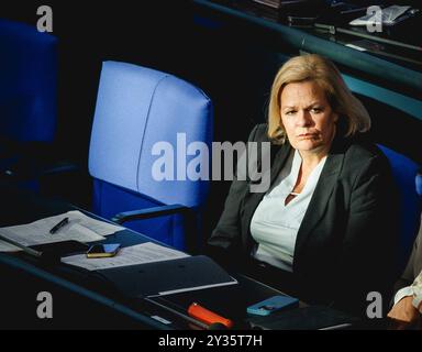 Berlino, Germania. 12 settembre 2024. Nancy Faeser, Ministro federale dell'interno e degli affari interni, durante una sessione del Bundestag a Berlino, 12 settembre 2024. Credito: dpa/Alamy Live News Foto Stock