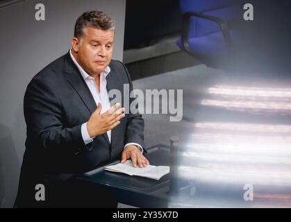 Berlino, Germania. 12 settembre 2024. Carsten Traeger, SDP, durante un discorso al Bundestag tedesco a Berlino, 12 settembre 2024. Credito: dpa/Alamy Live News Foto Stock