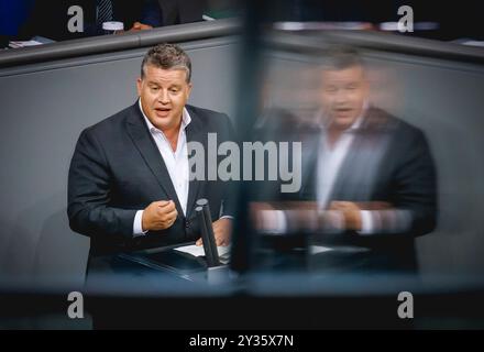 Berlino, Germania. 12 settembre 2024. Carsten Traeger, SDP, durante un discorso al Bundestag tedesco a Berlino, 12 settembre 2024. Credito: dpa/Alamy Live News Foto Stock