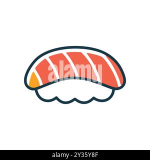 Icona del sushi al salmone. Semplice icona di un sushi roll con salmone. Ideale per blog di cibo, menu o siti Web di ricette. Illustrazione Vettoriale