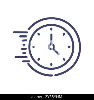 Icona dell'orologio veloce. Semplice icona di una linea di orologio con una linea di velocità, che rappresenta l'ora o la scadenza rapida. Illustrazione Vettoriale