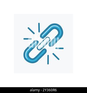 Icona collegamento interrotto. Icona maglia a catena blu, rotta, disconnessa, indica interruzione, problema, o un fallimento. Illustrazione Vettoriale