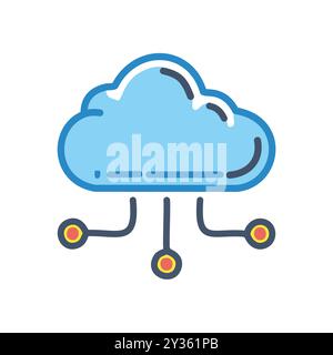 Icona di cloud networking. Icona cloud con connessioni di rete che simboleggiano la condivisione dei dati, i sistemi distribuiti e l'interconnessione. Illustrazione Vettoriale