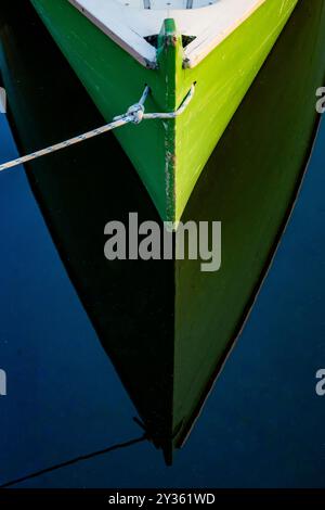 Barca verde al Center for Wooden Boats on Lake Union, Seattle, Washington, USA [Nessuna versione; solo licenze editoriali] Foto Stock