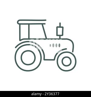 Icona trattore agricolo. Icona della line art di un trattore agricolo, che rappresenta l'agricoltura, l'agricoltura e la vita rurale. Illustrazione Vettoriale