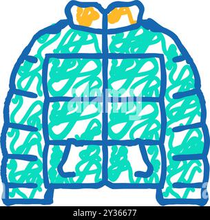 illustrazione a doodle con l'icona femminile del cappotto puffy Illustrazione Vettoriale