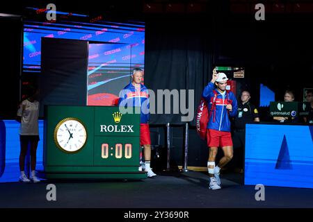 Valencia, Spagna. 12 settembre 2024. Tomas Machac della squadra cecoslovacca visto durante la finale di Coppa Davis del gruppo B singolo 1 al Pabellon Municipal de Fuente San Luis. L'Australia vince la Cechia per 1/0. Credito: SOPA Images Limited/Alamy Live News Foto Stock