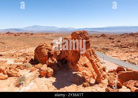 Elephant Rock al Valley of Fire State Park in una giornata di sole, Nevada, Stati Uniti Foto Stock