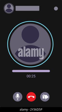 Smartphone che visualizza una videochiamata in corso con un'immagine del profilo utente e la durata della chiamata Illustrazione Vettoriale