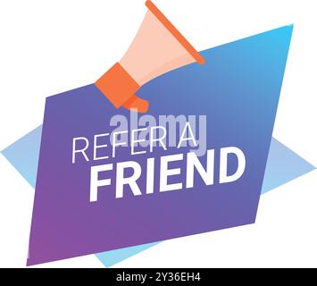 Megafono cartoni animati con bolla di discorso segnala un amico, annunciando il programma promozionale Illustrazione Vettoriale