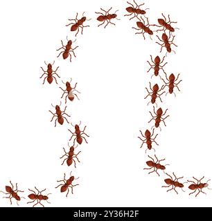 Molte formiche stanno marciando in linea, formando un grande cerchio Illustrazione Vettoriale