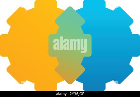 Due ingranaggi colorati che rappresentano il lavoro di squadra e la cooperazione per una strategia di sviluppo aziendale di successo Illustrazione Vettoriale