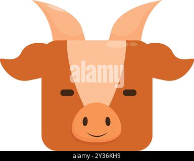 La faccia della mucca a forma quadrata sorride felicemente, con la sua lingua che sporge giocosamente Illustrazione Vettoriale