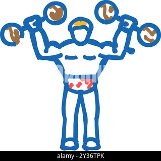 illustrazione del doodle con l'icona del carnevale circus strongman Illustrazione Vettoriale