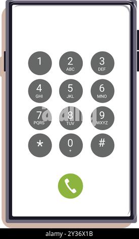 Lo smartphone che mostra la tastiera per l'immissione di un numero di telefono è pronto per effettuare una chiamata Illustrazione Vettoriale