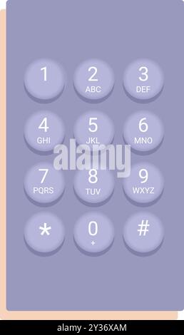Il tastierino dello smartphone visualizza i pulsanti numerici e lettera per la comunicazione Illustrazione Vettoriale