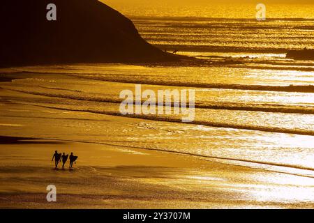 Chicama è famosa per essere la patria di una delle onde sinistre più lunghe del mondo. È un rinomato luogo per il surf situato nel nord del Perù. Foto Stock