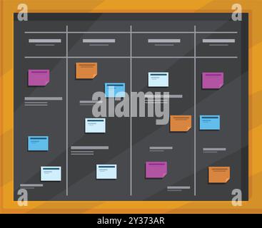Lavagna Scrum con appunti colorati che mostrano gli sprint per un team di sviluppo agile Illustrazione Vettoriale