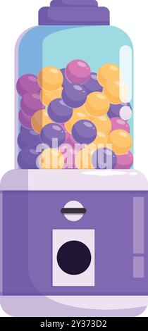 Moderno distributore automatico di gumball pieno di caramelle colorate, pronto a dispensare un dolce Illustrazione Vettoriale