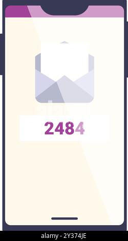 Lo smartphone mostra l'icona di notifica dei messaggi non letti che visualizza 2484 nuovi messaggi e-mail Illustrazione Vettoriale