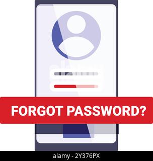 Schermata dello smartphone che visualizza il profilo utente e il campo della password, mostrando il concetto di dimenticanza della password e di richiesta di una nuova password Illustrazione Vettoriale