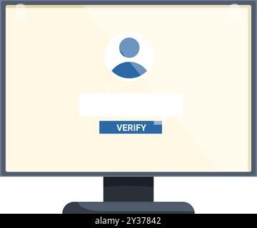 Monitor del computer che visualizza la pagina di verifica dell'utente con il pulsante verifica, concetto di sicurezza e protezione dei dati personali Illustrazione Vettoriale
