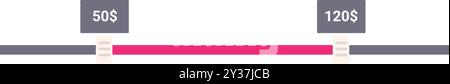 Il cursore dell'intervallo di prezzi è in fase di regolazione, mostrando una variazione di valore da cinquanta a centoventi dollari Illustrazione Vettoriale