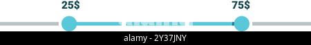 Cursore intervallo prezzi che mostra il valore da 25 a 75 dollari, scala dei prezzi, elemento Web Illustrazione Vettoriale