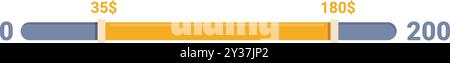 Cursore della gamma di prezzi che mostra il valore da zero a duecento dollari, intervallo di prezzi, elemento di progettazione Web Illustrazione Vettoriale