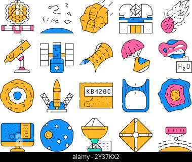 Space Researchment Equipment Icons Set Vector. (Icone dell'apparecchiatura per la misurazione Illustrazione Vettoriale