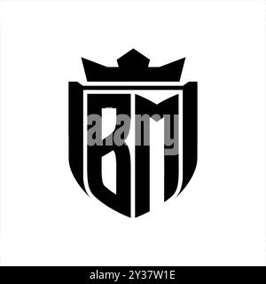 Logo BM Letter con forma a scudo all'interno dello scudo logo corona su sfondo bianco modello Foto Stock