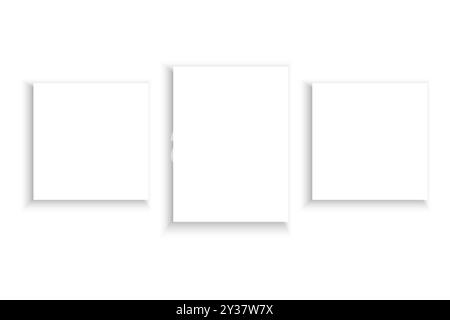 Illustrazione di tre cornici bianche. Forme rettangolari diverse con effetto ombra morbida su sfondo bianco. Illustrazione Vettoriale