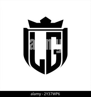 Logo LG Letter con forma a scudo all'interno della corona del logo Shield su sfondo bianco Foto Stock