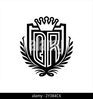 Logo QR Letter forma araldica con corona, scudo vintage su sfondo bianco Foto Stock