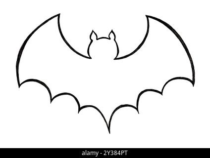 Silhouette pipistrello. Disegno della linea con contorno nero. Isolato su sfondo bianco. Diverso spessore di linee, forme arrotondate. Stilizzazione. Simbolo. Hall Foto Stock